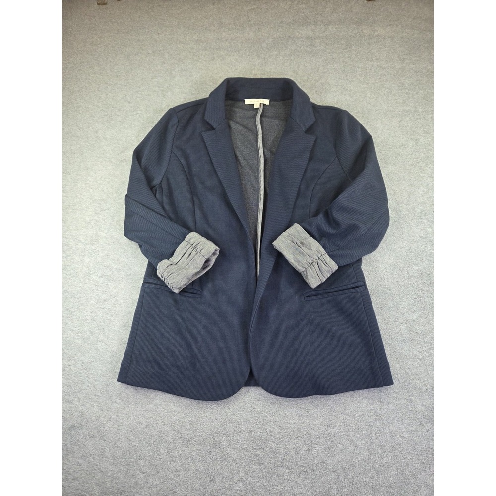Skies Are Blue navy BLAZER, ruched sleeve  knit open front jacket BUSINESS Small